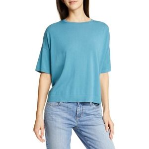 Eileen Fisher Top Tencel Stretch Elbow Sleeve Tee Teal Women's Medium NWT